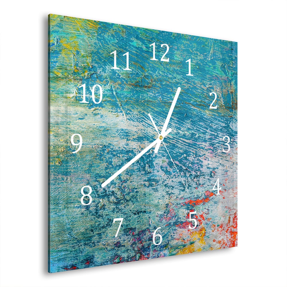 Wandklok Helder Olieverfpalet 30x30 cm gehard glas