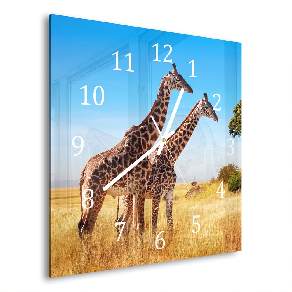 Wandklok 30x30 - Gehard Glas - Giraffen