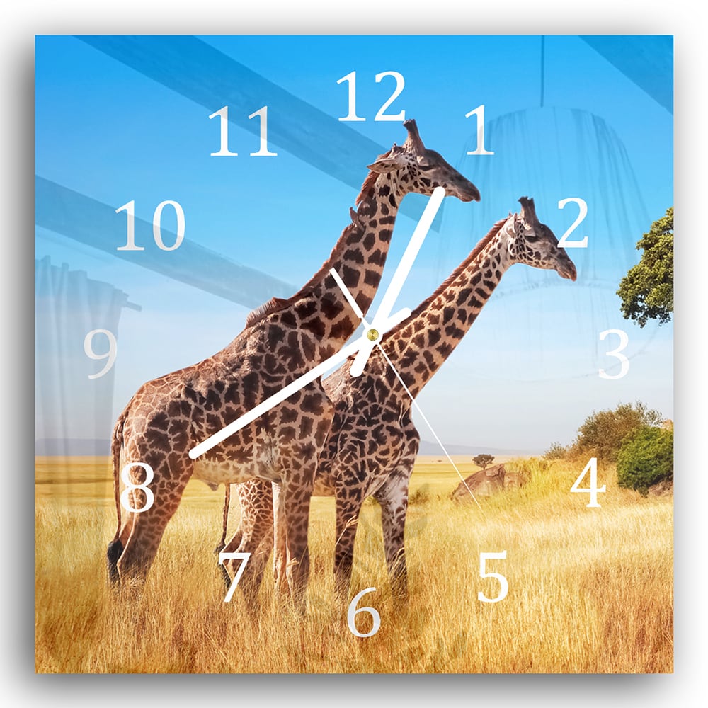 Wandklok 30x30 - Gehard Glas - Giraffen