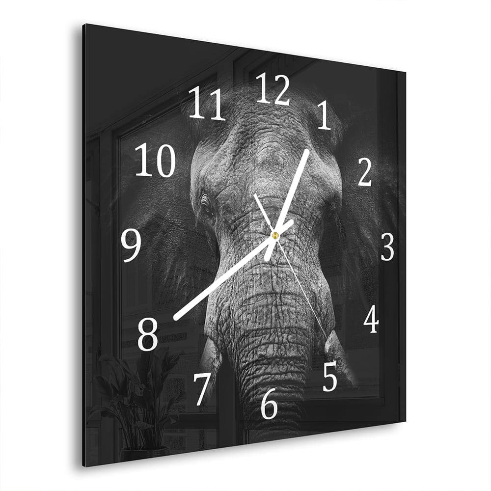 Wandklok 30x30 - Gehard Glas - Zwart/Wit Olifant