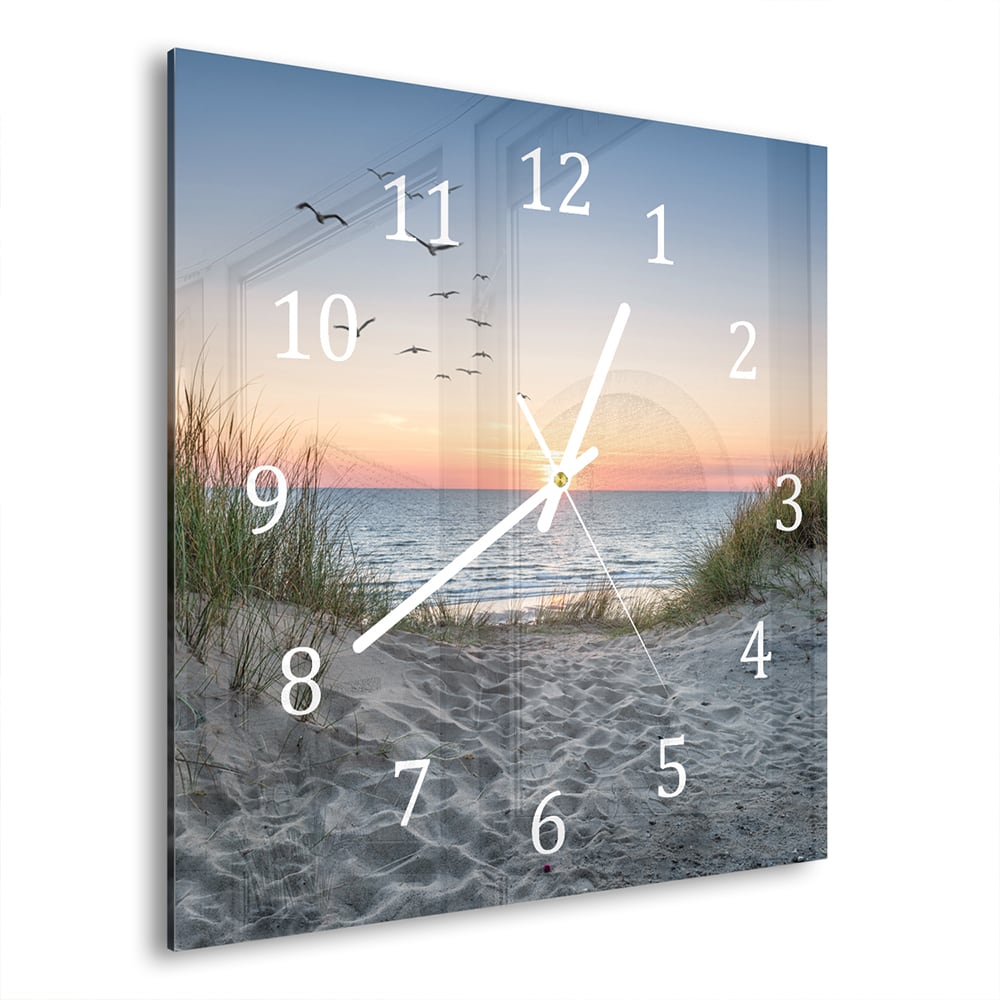 Wandklok 30x30 - Gehard Glas - Duinen bij Zonsondergang