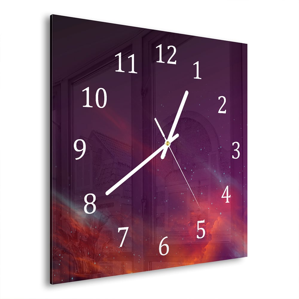 Wandklok Rode Ruimte Achtergrond 30x30 cm gehard glas