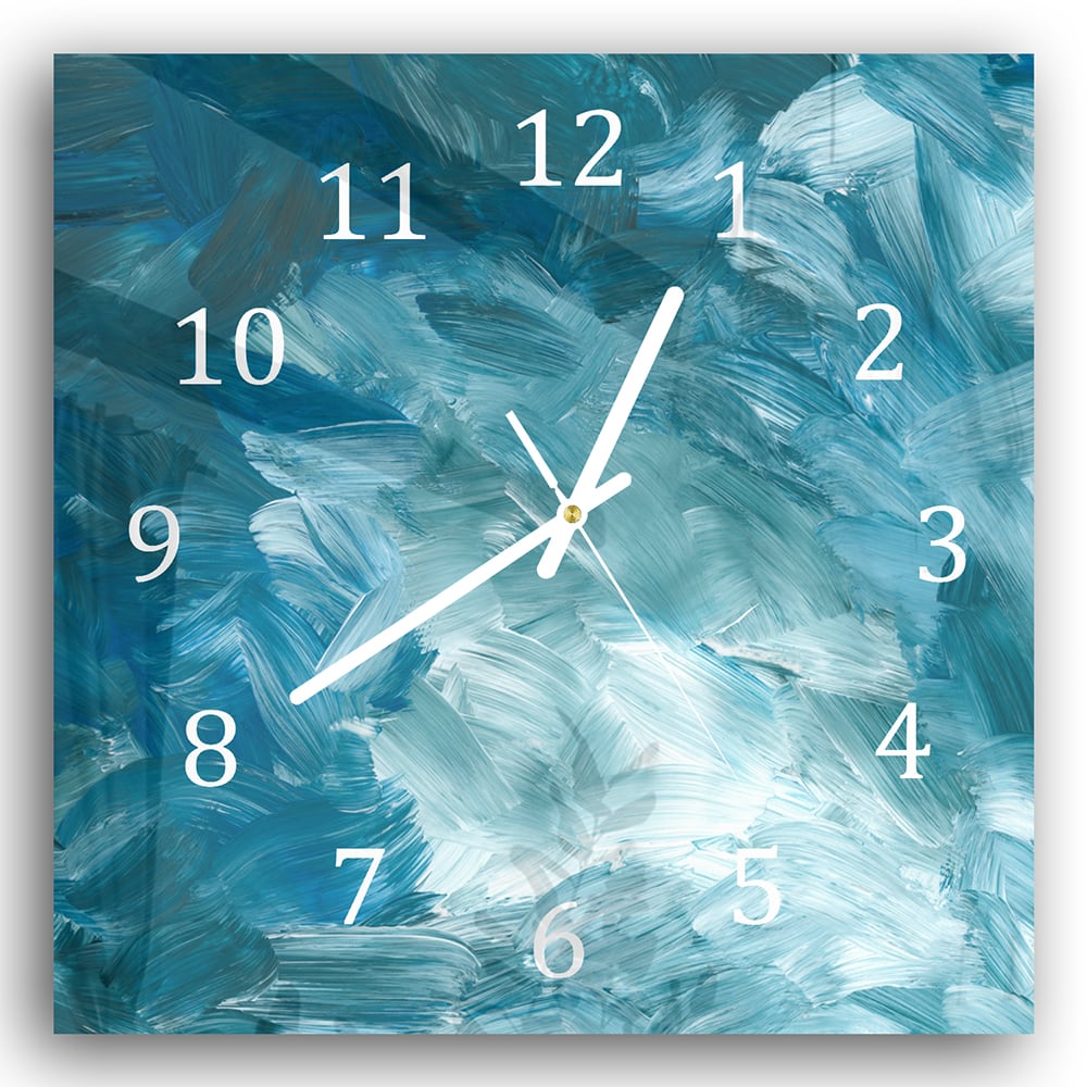Wandklok 30x30 - Gehard Glas - Abstracte Blauwe Penseelstroken
