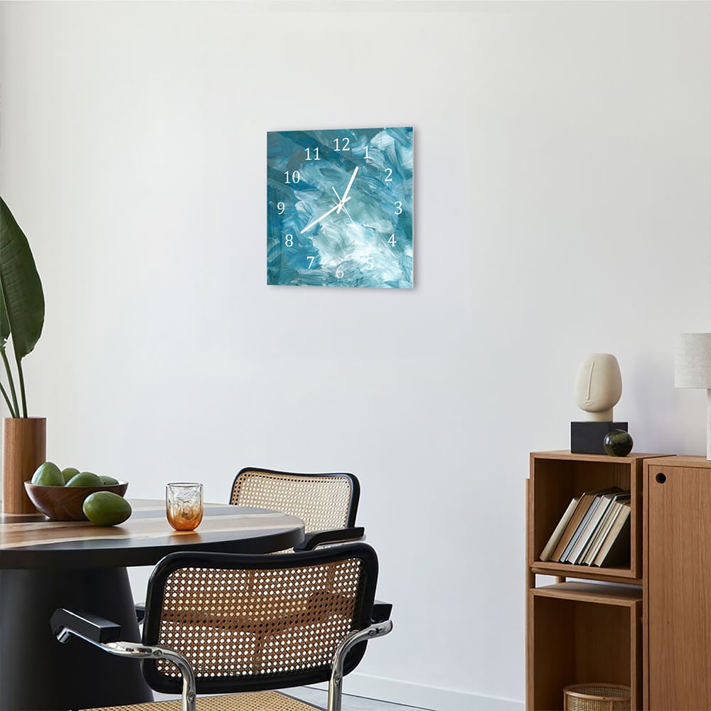 Wandklok 30x30 - Gehard Glas - Abstracte Blauwe Penseelstroken