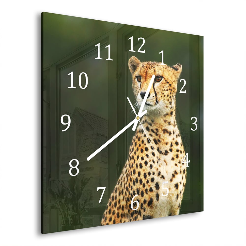 Wandklok 30x30 - Gehard Glas - Wilde Cheetah