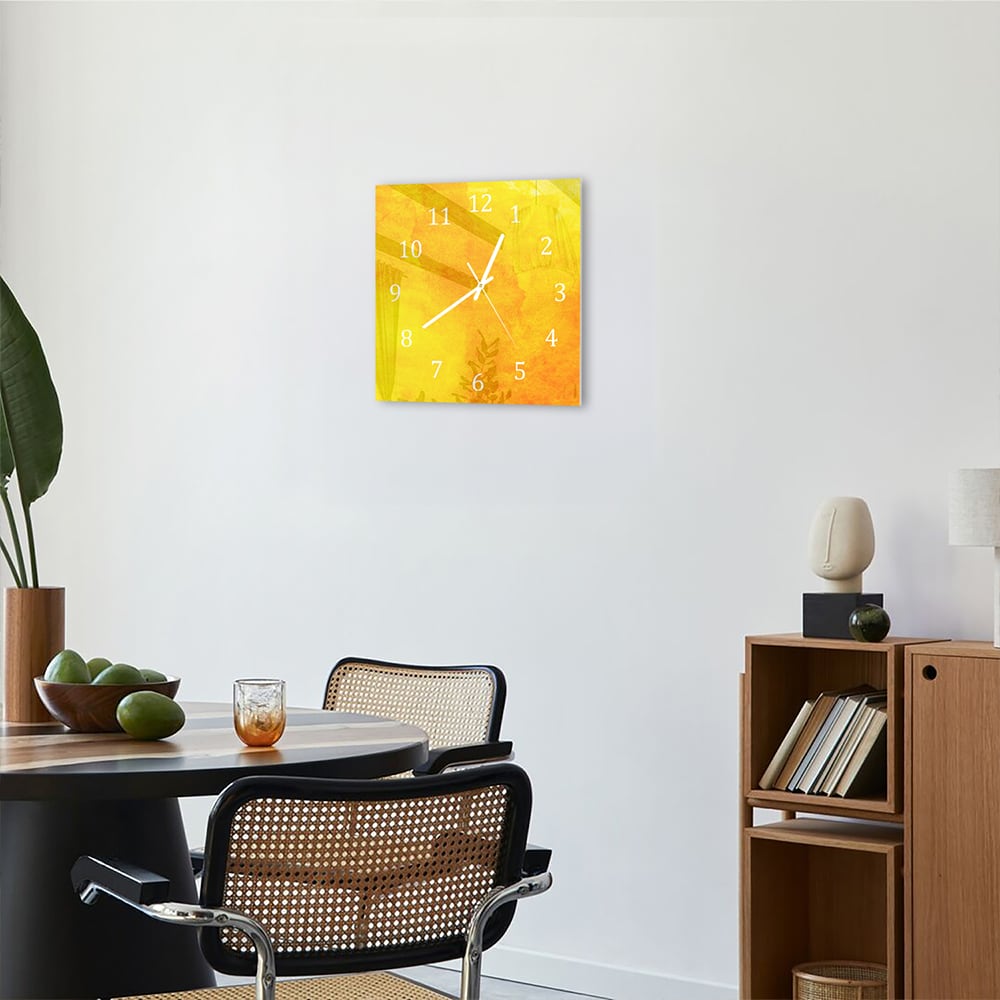 Wandklok 30x30 - Gehard Glas - Oranje-Gele Waterverf