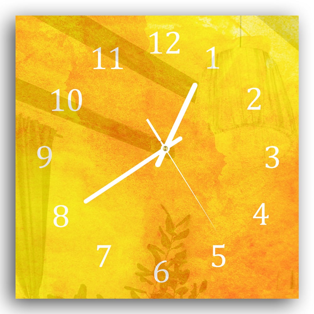 Wandklok 30x30 - Gehard Glas - Oranje-Gele Waterverf