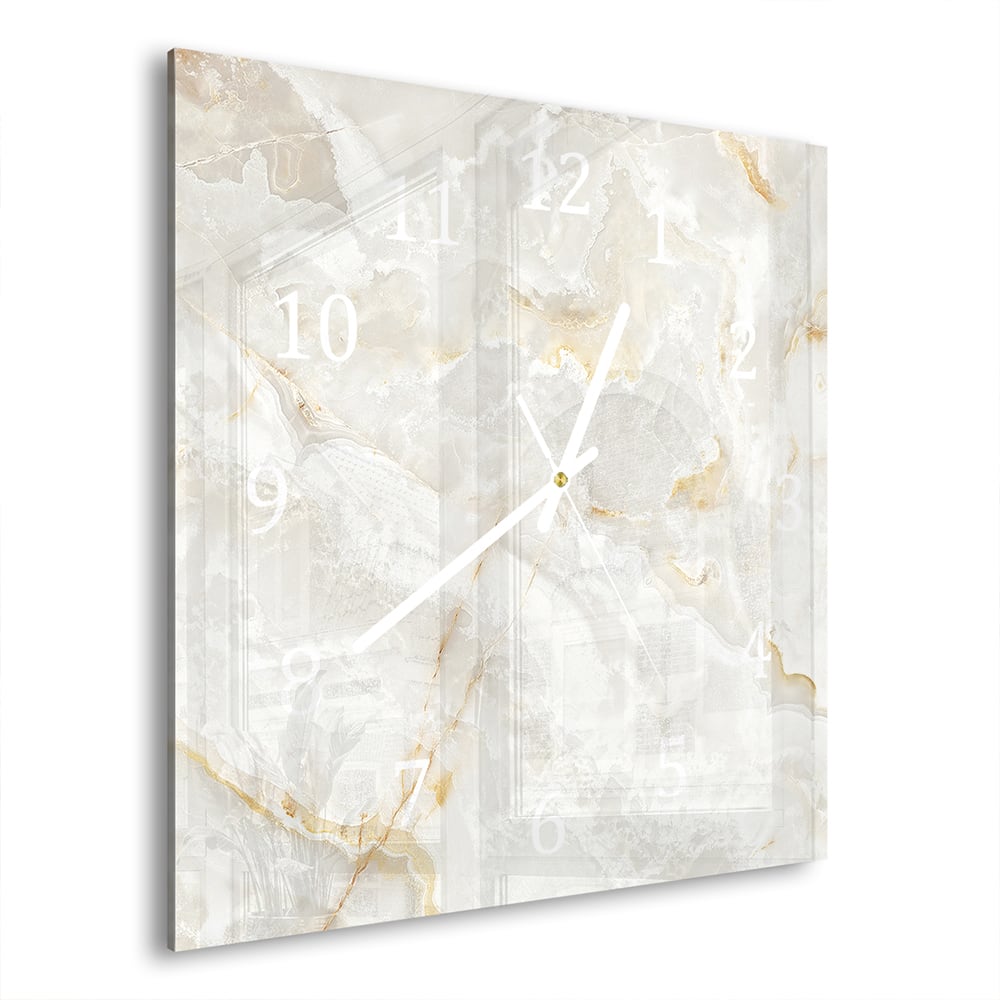 Wandklok 30x30 - Gehard Glas - Wit Goud Marmer