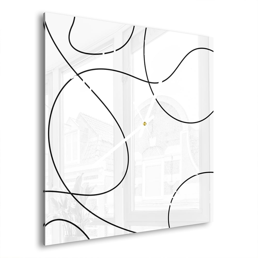 Wandklok Golvende Lijnen 30x30 cm gehard glas