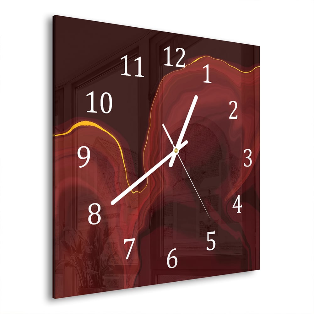 Wandklok Luxueus Rood Marmer 30x30 cm gehard glas