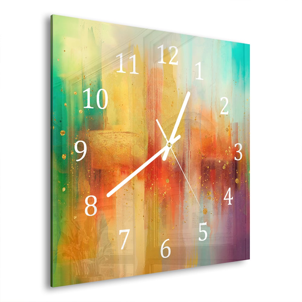 Wandklok Kleurijk Waterverf Schilderij 30x30 cm gehard glas