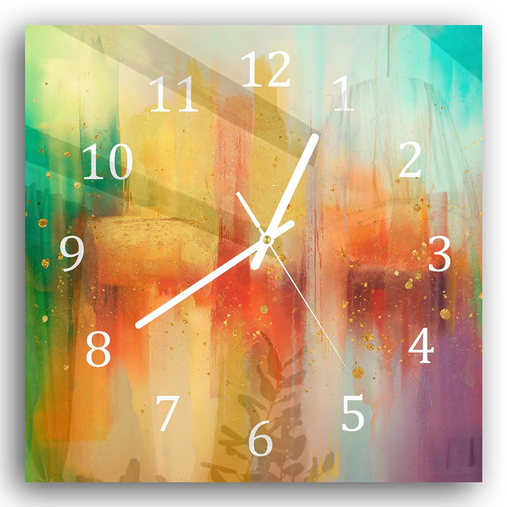 Wandklok 30x30 - Gehard Glas - Kleurijk Waterverf Schilderij