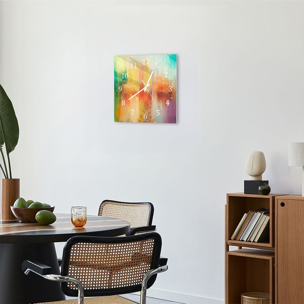 Wandklok 30x30 - Gehard Glas - Kleurijk Waterverf Schilderij