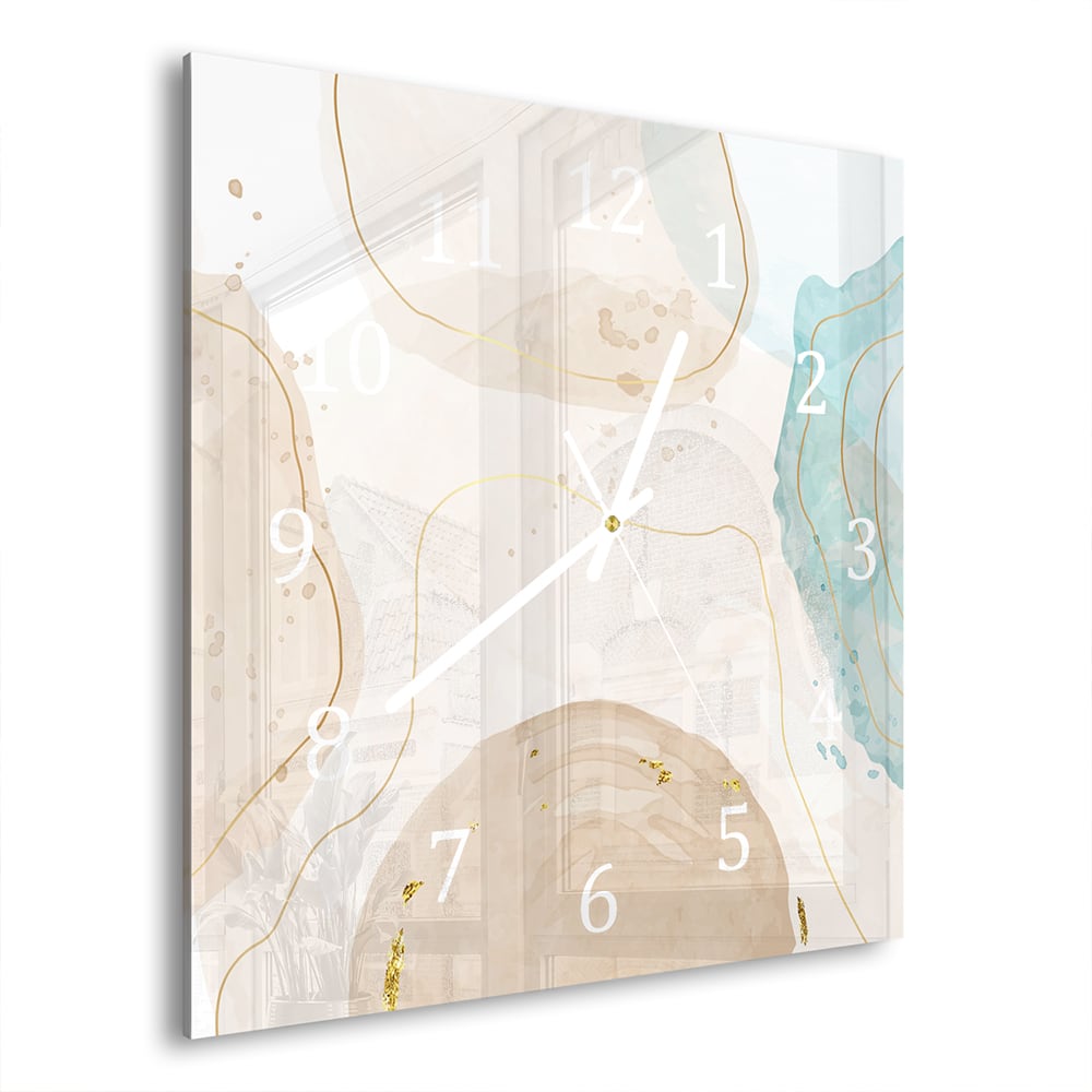 Wandklok Waterverf Kunst 30x30 cm gehard glas
