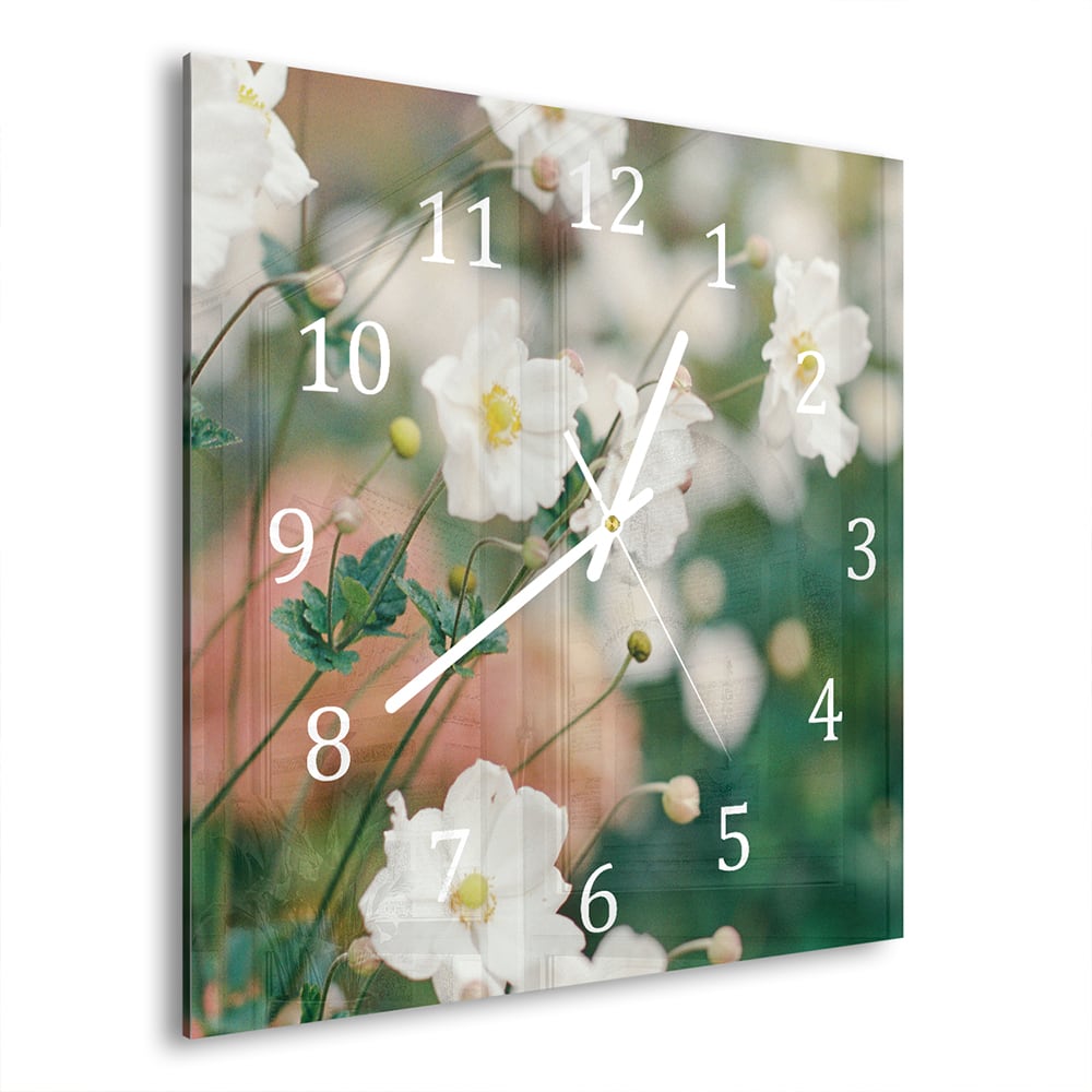 Wandklok 30x30 - Gehard Glas - Witte Bloemen In De Tuin