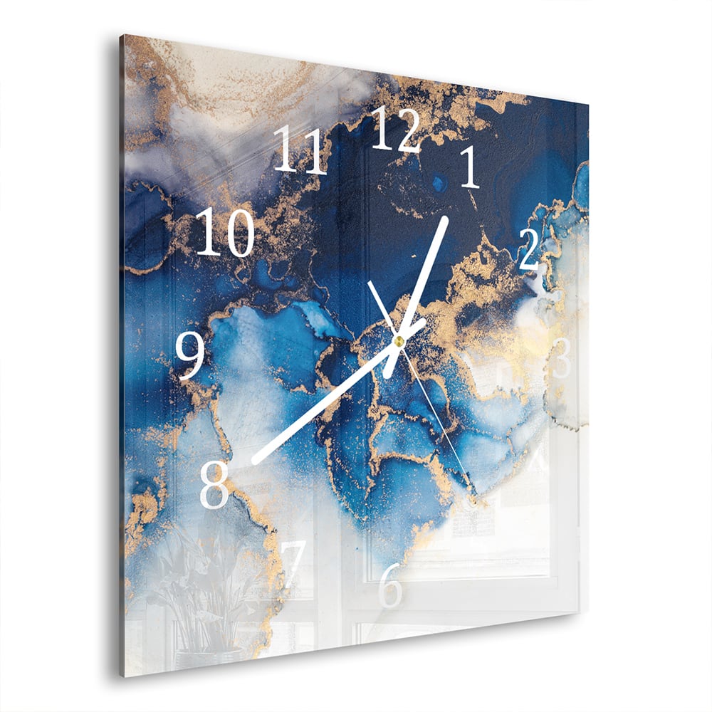 Wandklok 30x30 - Gehard Glas - Luxe Blauw-Goud Marmer