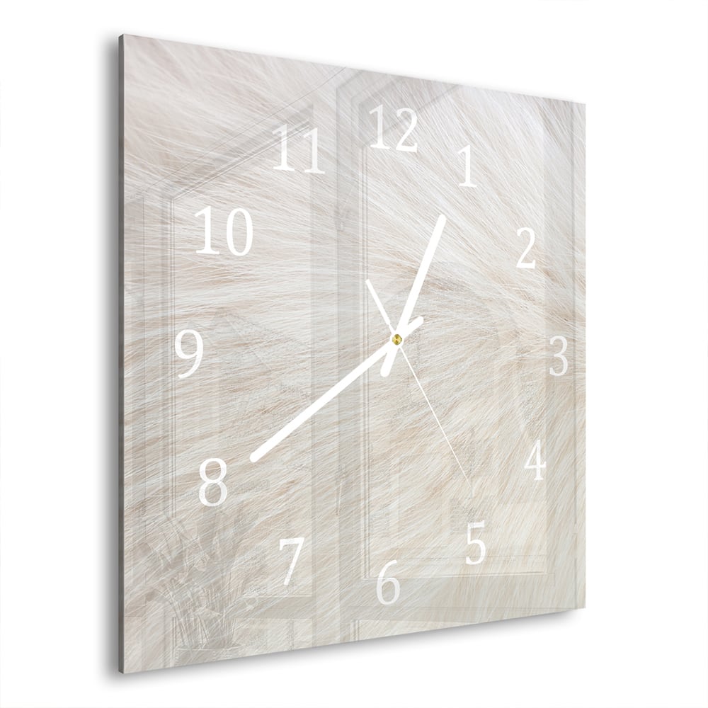 Wandklok Witte Vacht 30x30 cm gehard glas