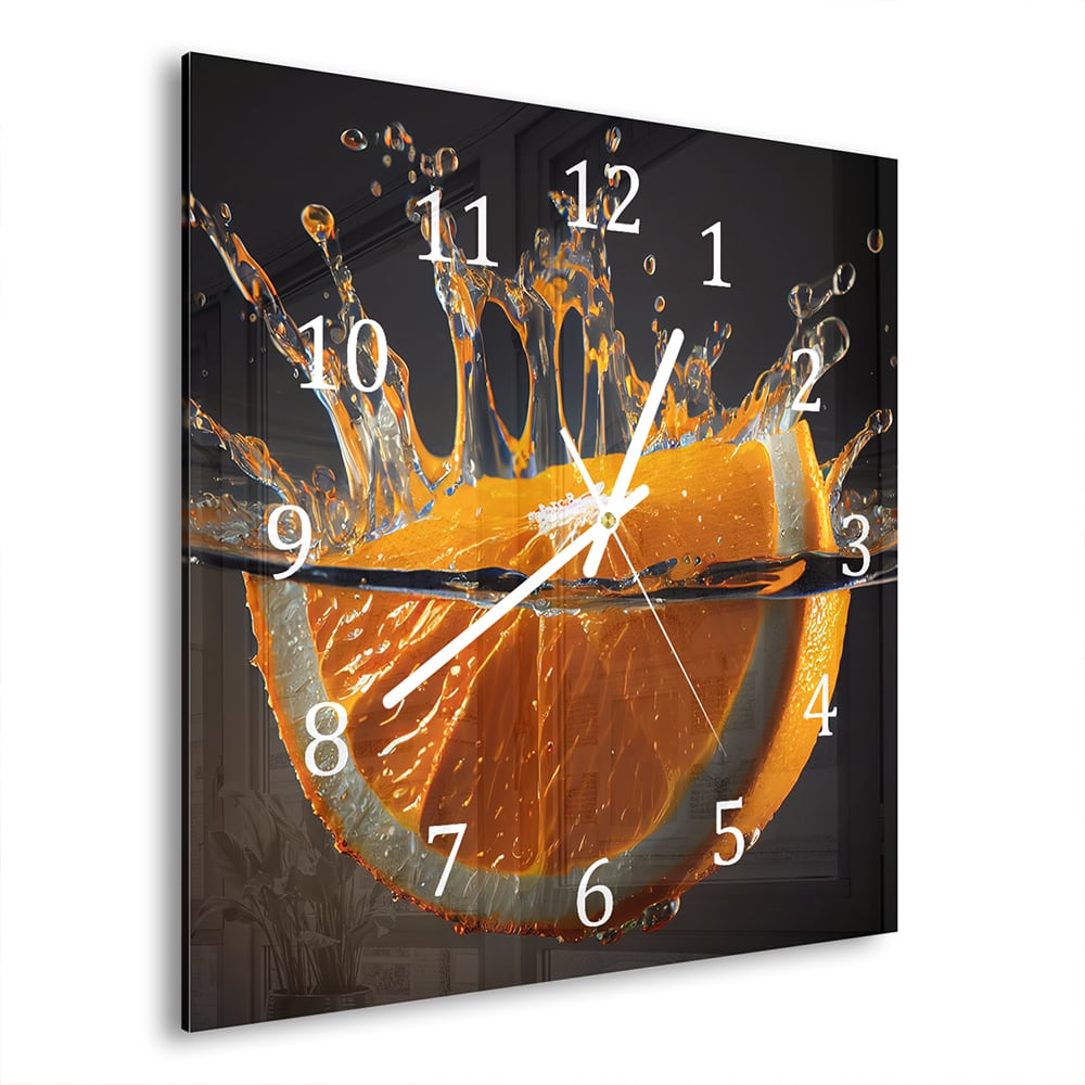 Wandklok 30x30 - Gehard Glas - Sinaasappel Splash