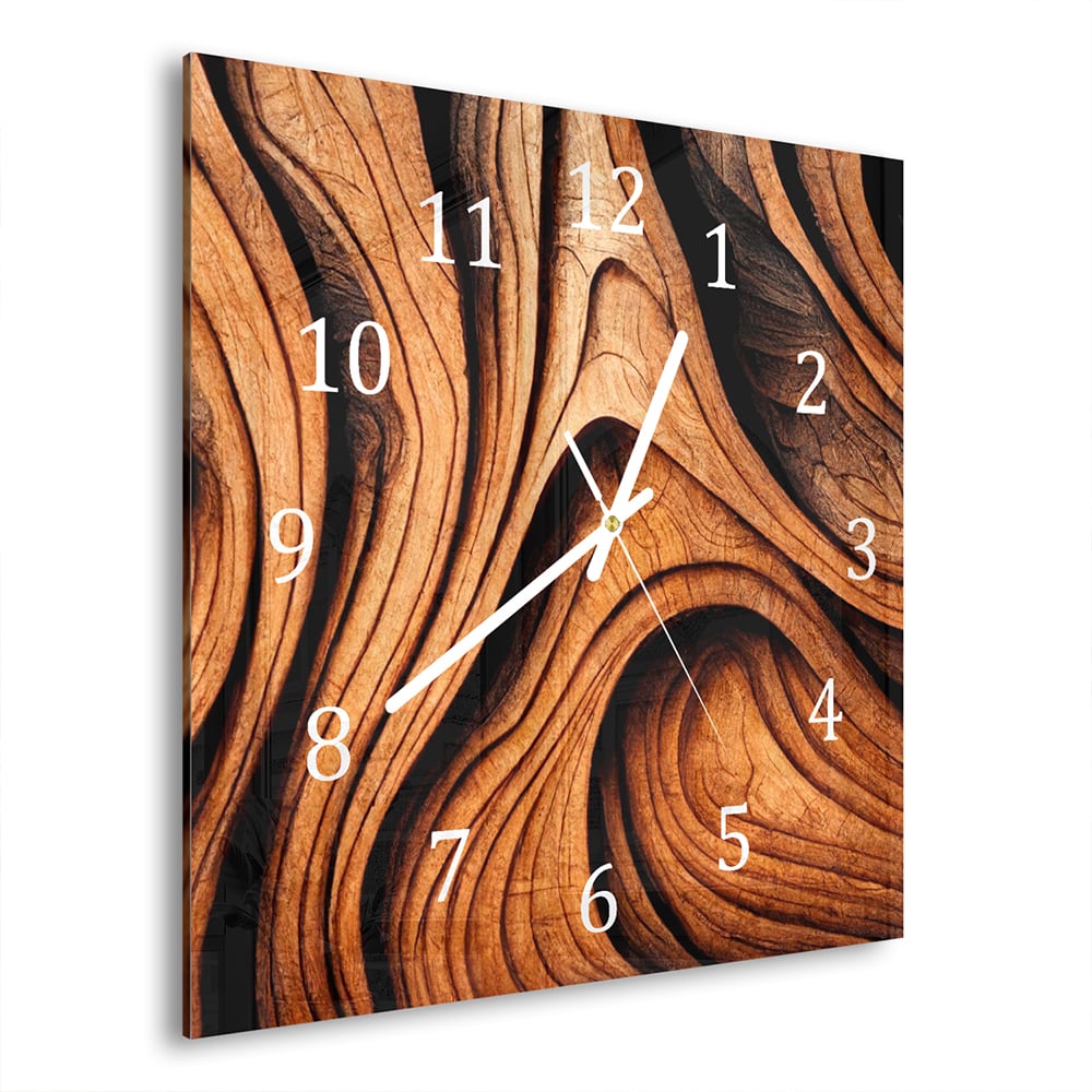 Wandklok Abstracte Hout Textuur 30x30 cm gehard glas