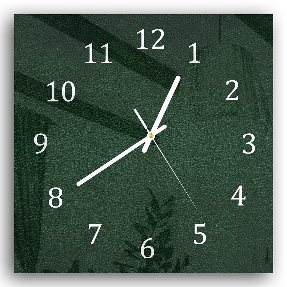 Wandklok 30x30 - Gehard Glas - Donkergroen Leer