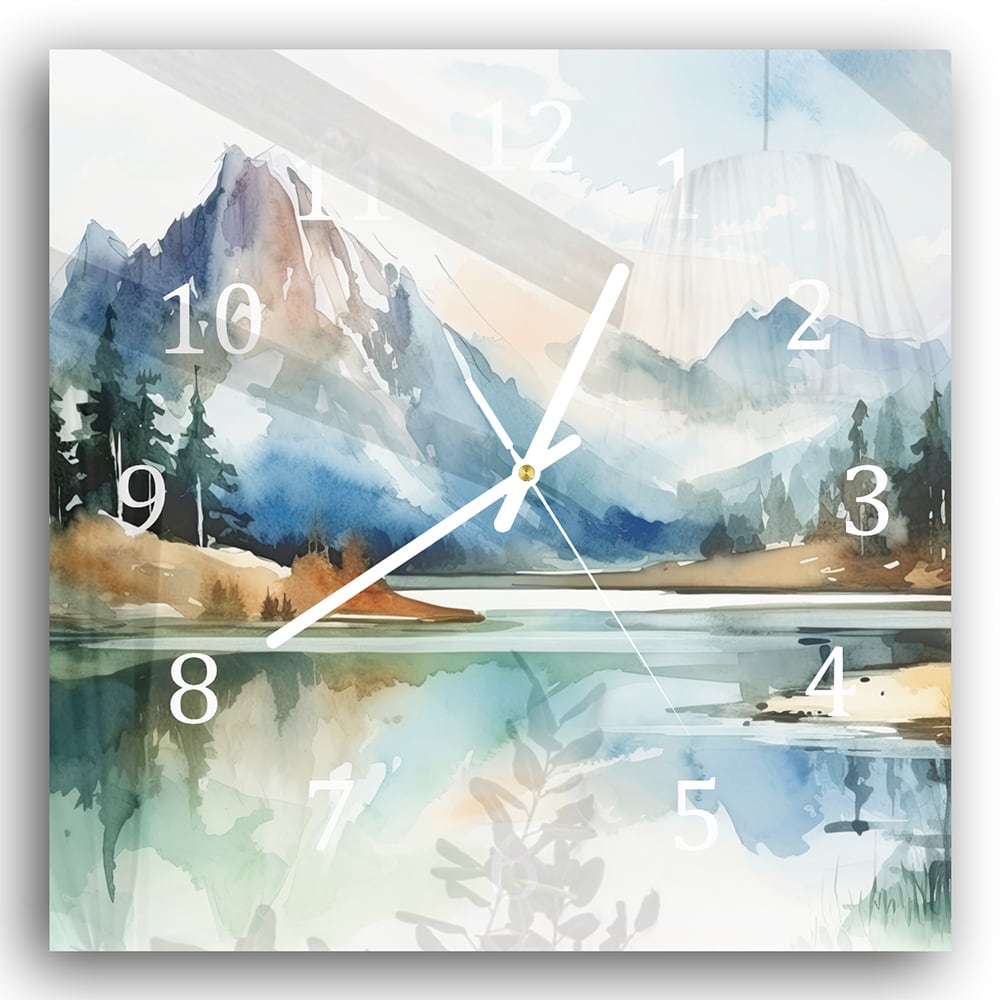 Wandklok 30x30 - Gehard Glas - Waterverf Schilderij van Bergen