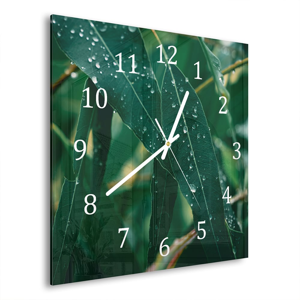 Wandklok 30x30 - Gehard Glas - Eucalyptus Bladeren