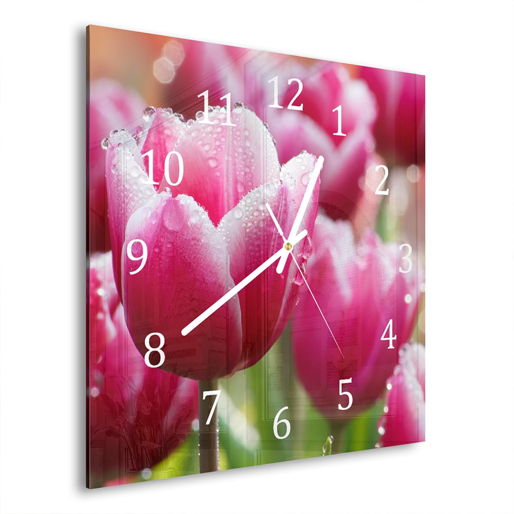 Wandklok 30x30 - Gehard Glas - Natte Tulpen