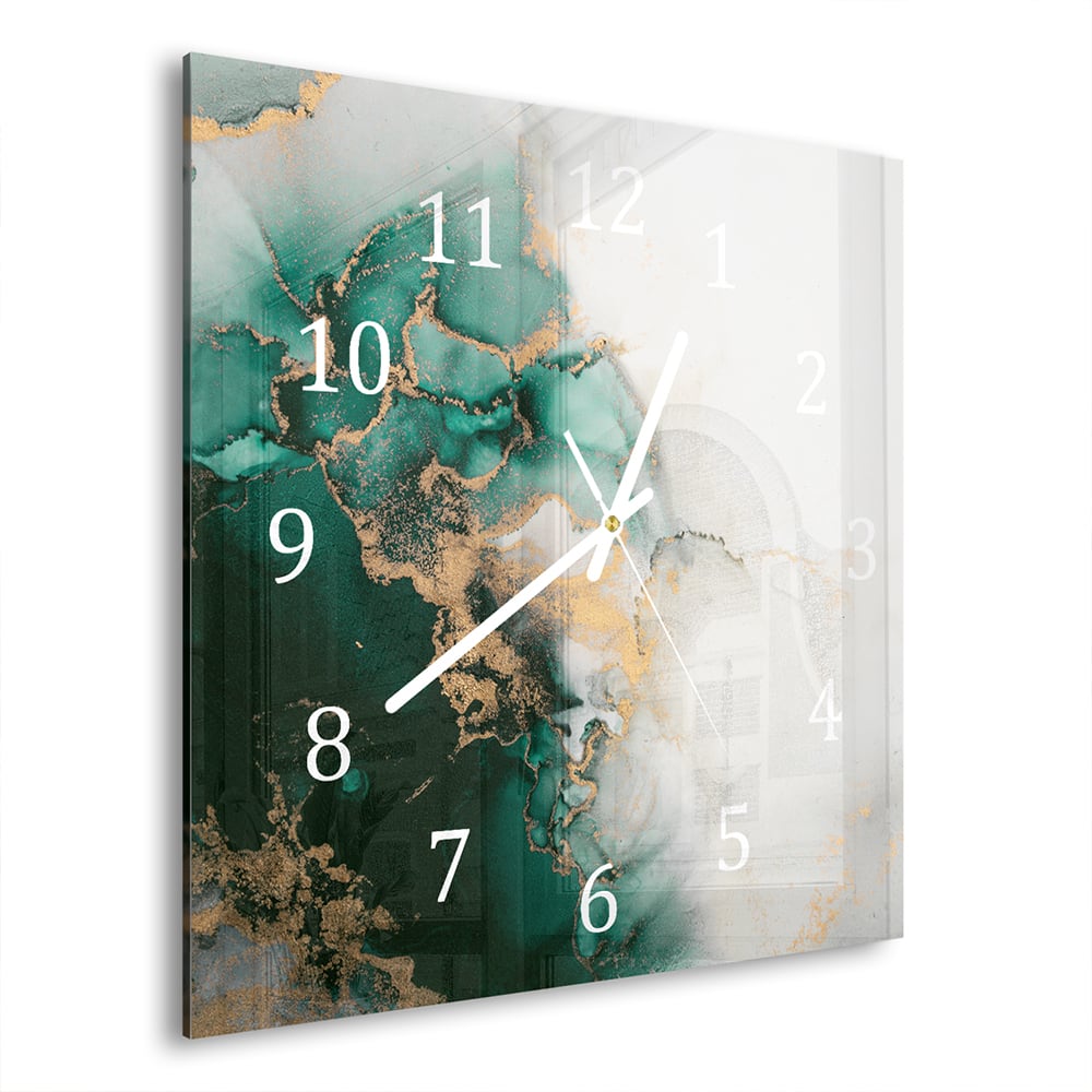 Wandklok 30x30 - Gehard Glas - Luxe Groen-Marmer