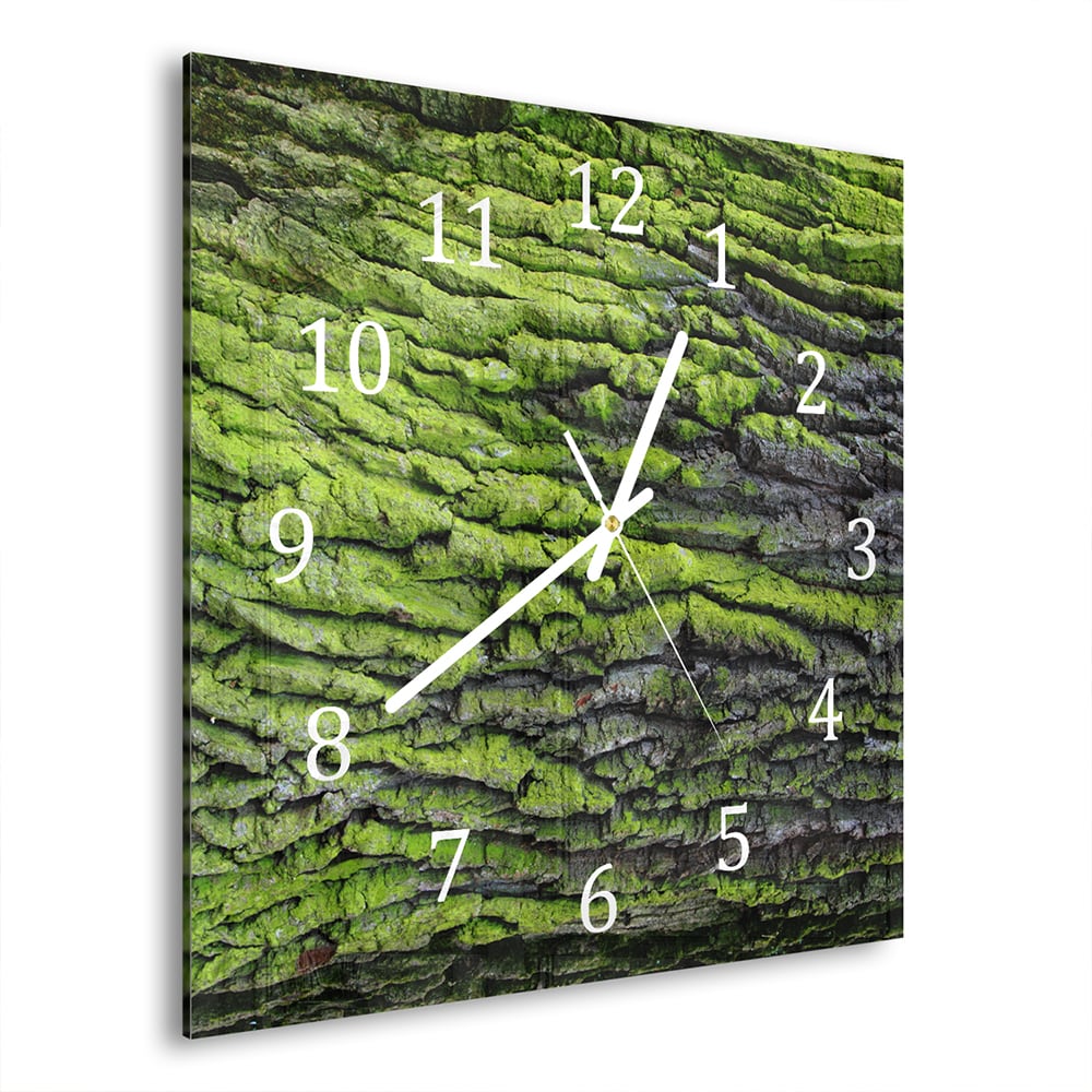 Wandklok 30x30 - Gehard Glas - Groene Schors Textuur