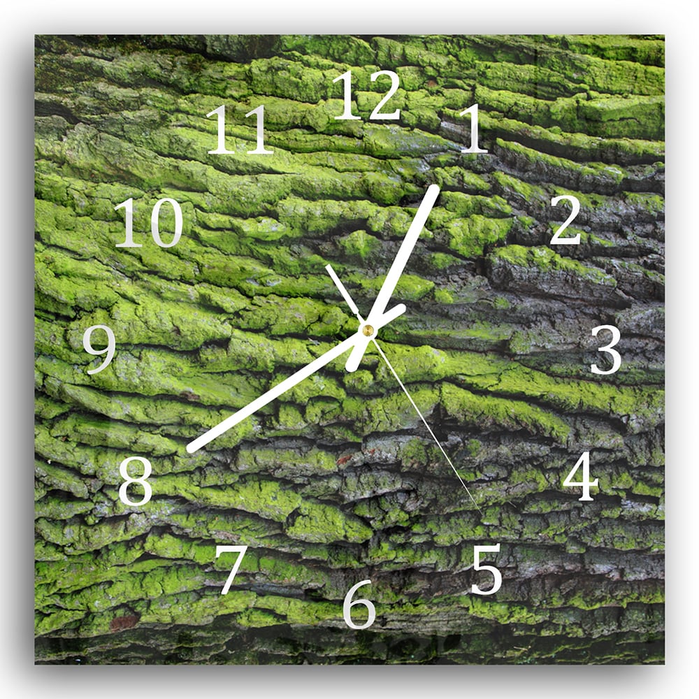 Wandklok 30x30 - Gehard Glas - Groene Schors Textuur