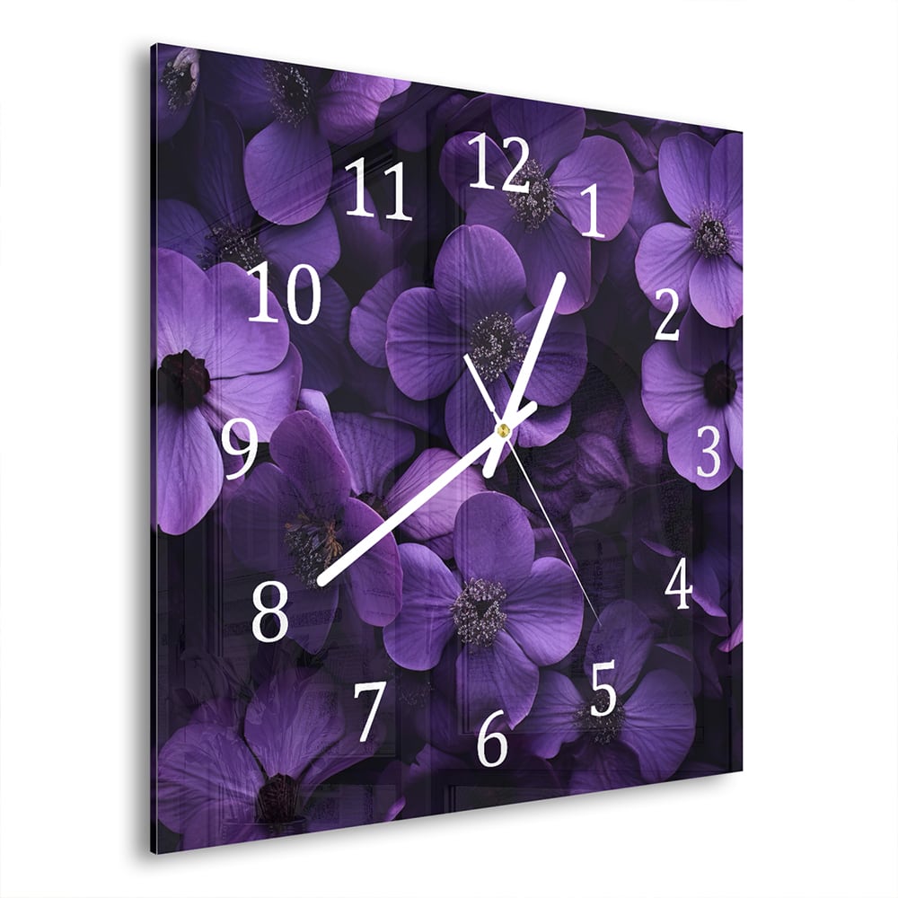 Wandklok 30x30 - Gehard Glas - Paarse Bloemen