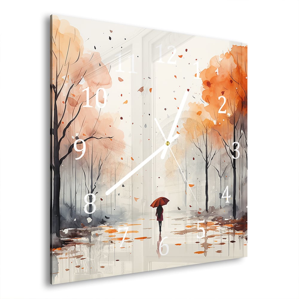 Wandklok 30x30 - Gehard Glas - Waterverf Schilderij van Herfst Park