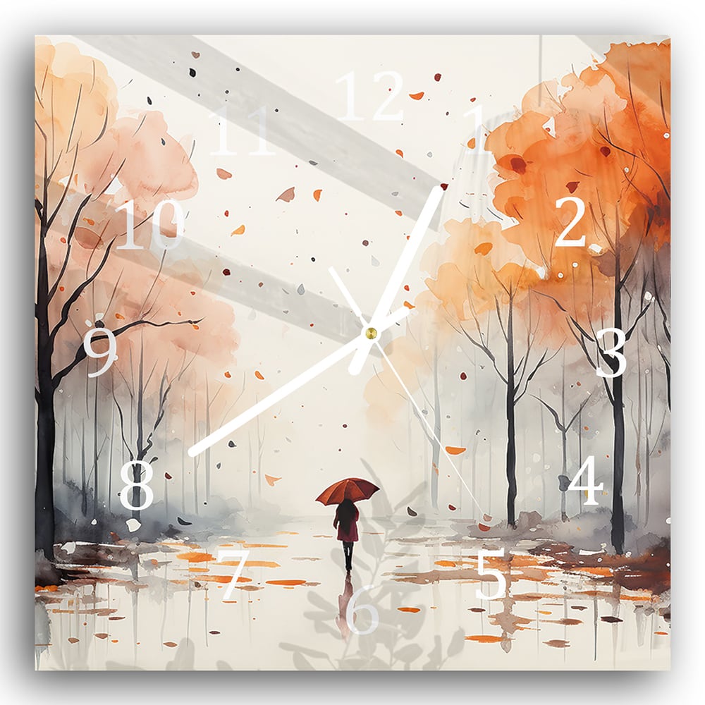 Wandklok 30x30 - Gehard Glas - Waterverf Schilderij van Herfst Park