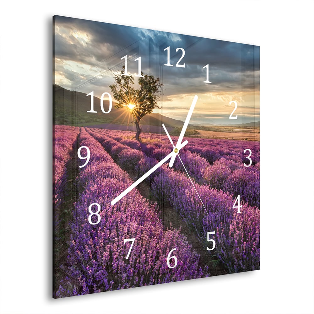 Wandklok 30x30 - Gehard Glas - Lavendel Veld