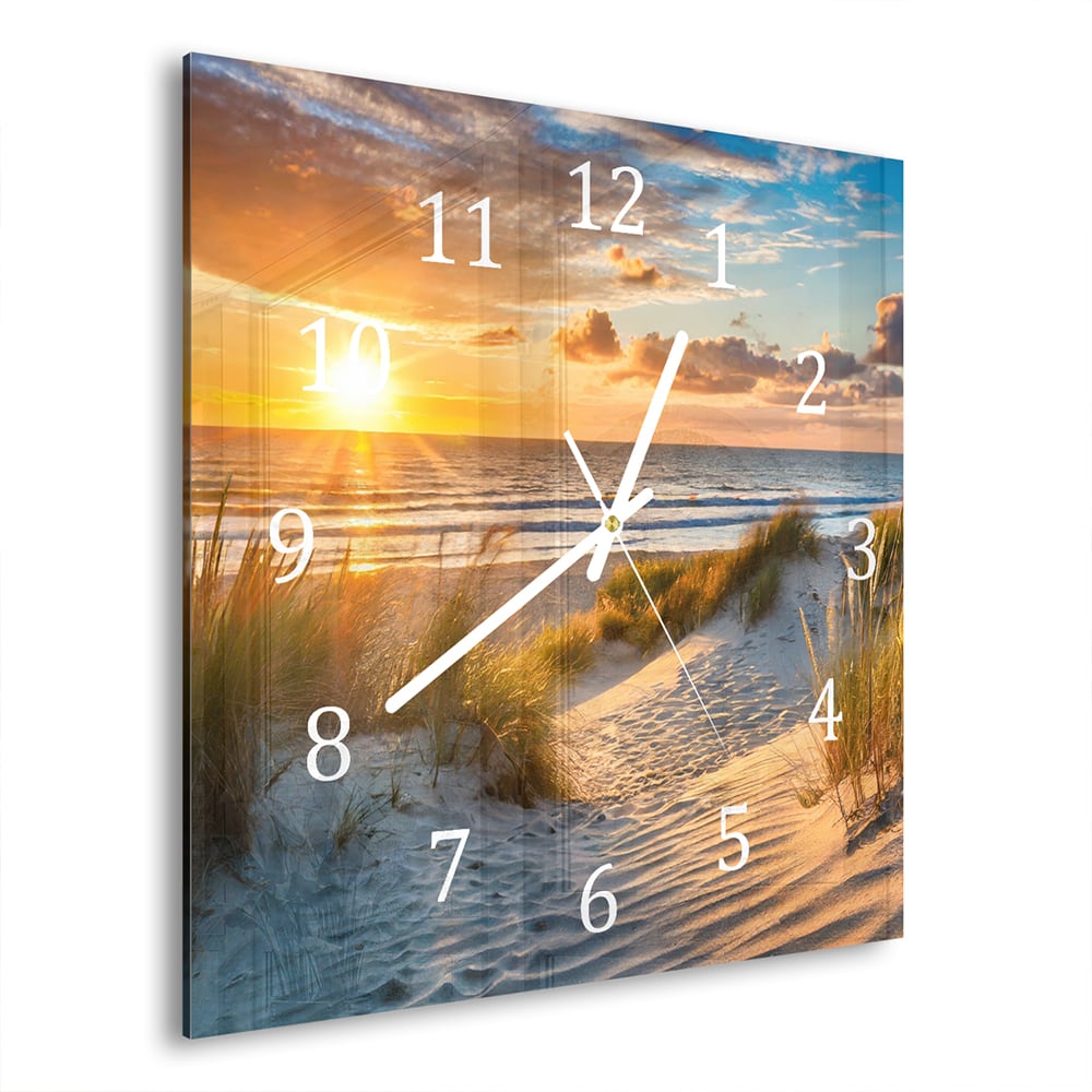 Wandklok 30x30 - Gehard Glas - Zonsondergang bij Duinen