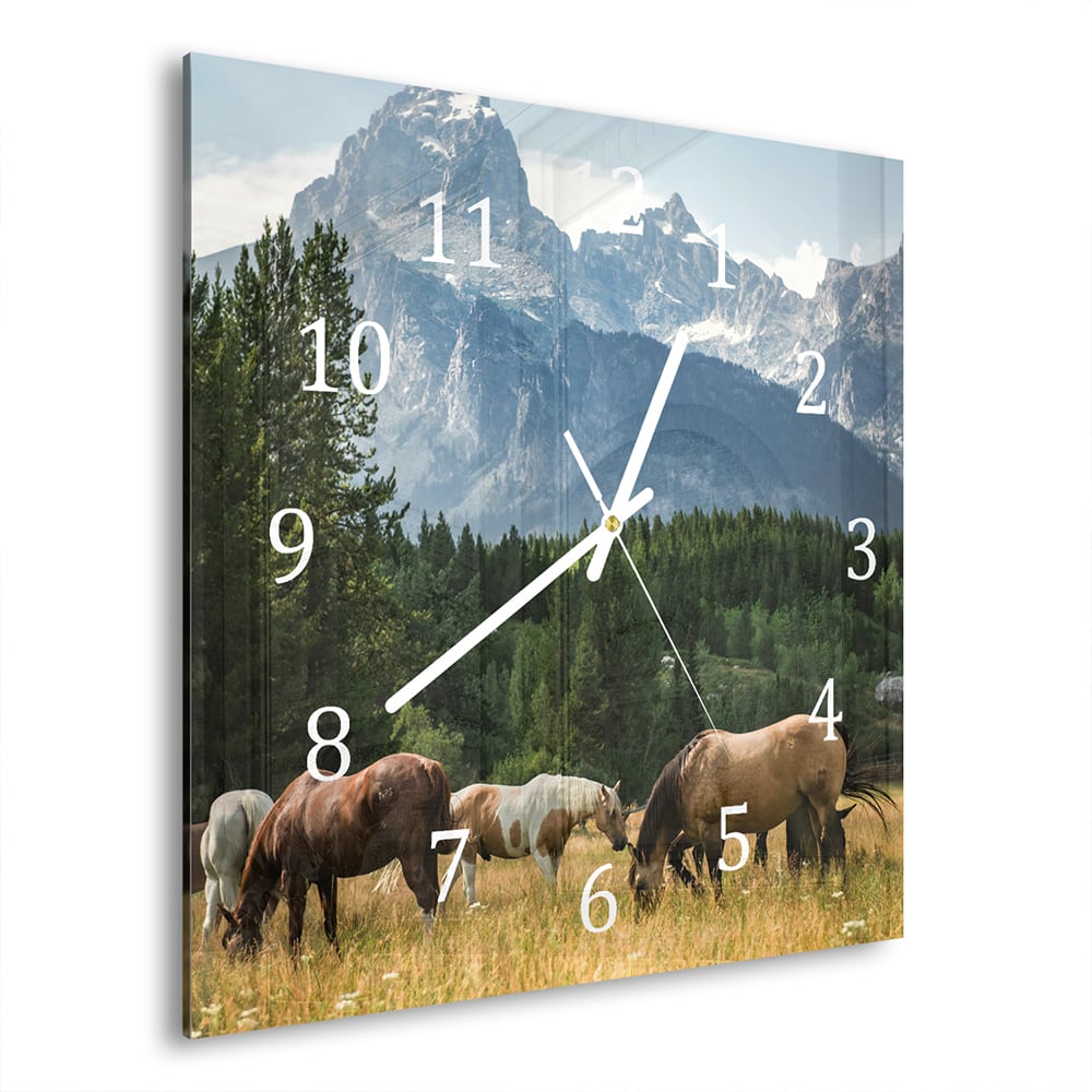 Wandklok 30x30 - Gehard Glas - Grazende Paarden
