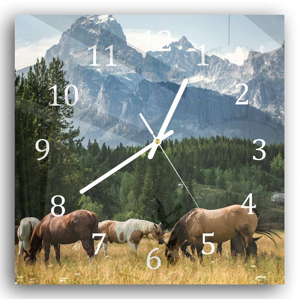 Wandklok 30x30 - Gehard Glas - Grazende Paarden