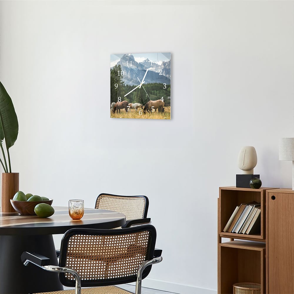 Wandklok 30x30 - Gehard Glas - Grazende Paarden