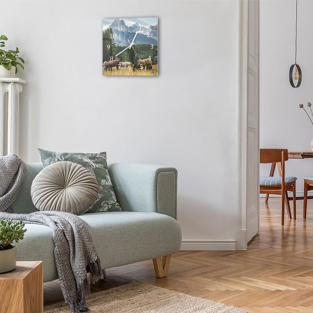 Wandklok 30x30 - Gehard Glas - Grazende Paarden