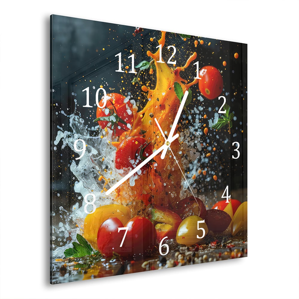 Wandklok 30x30 - Gehard Glas - Groenten Splash