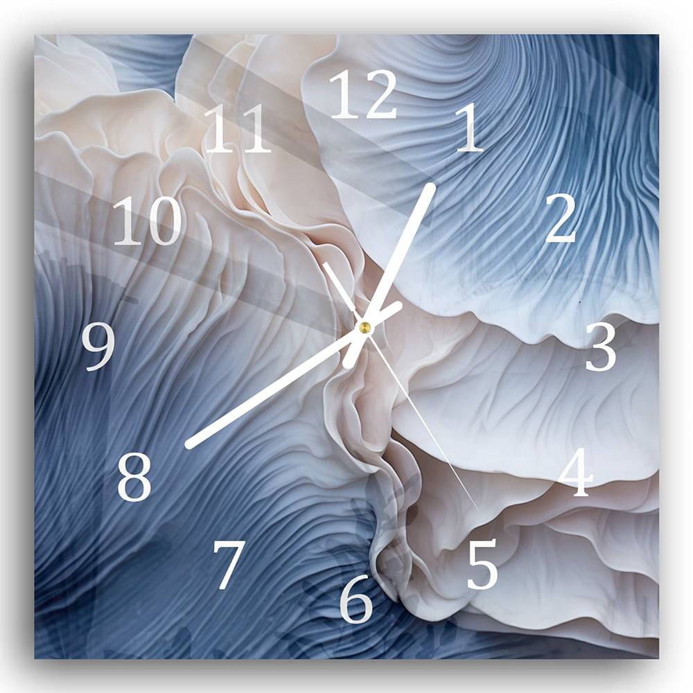 Wandklok 30x30 - Gehard Glas - Blauwe Paddenstoelen Textuur