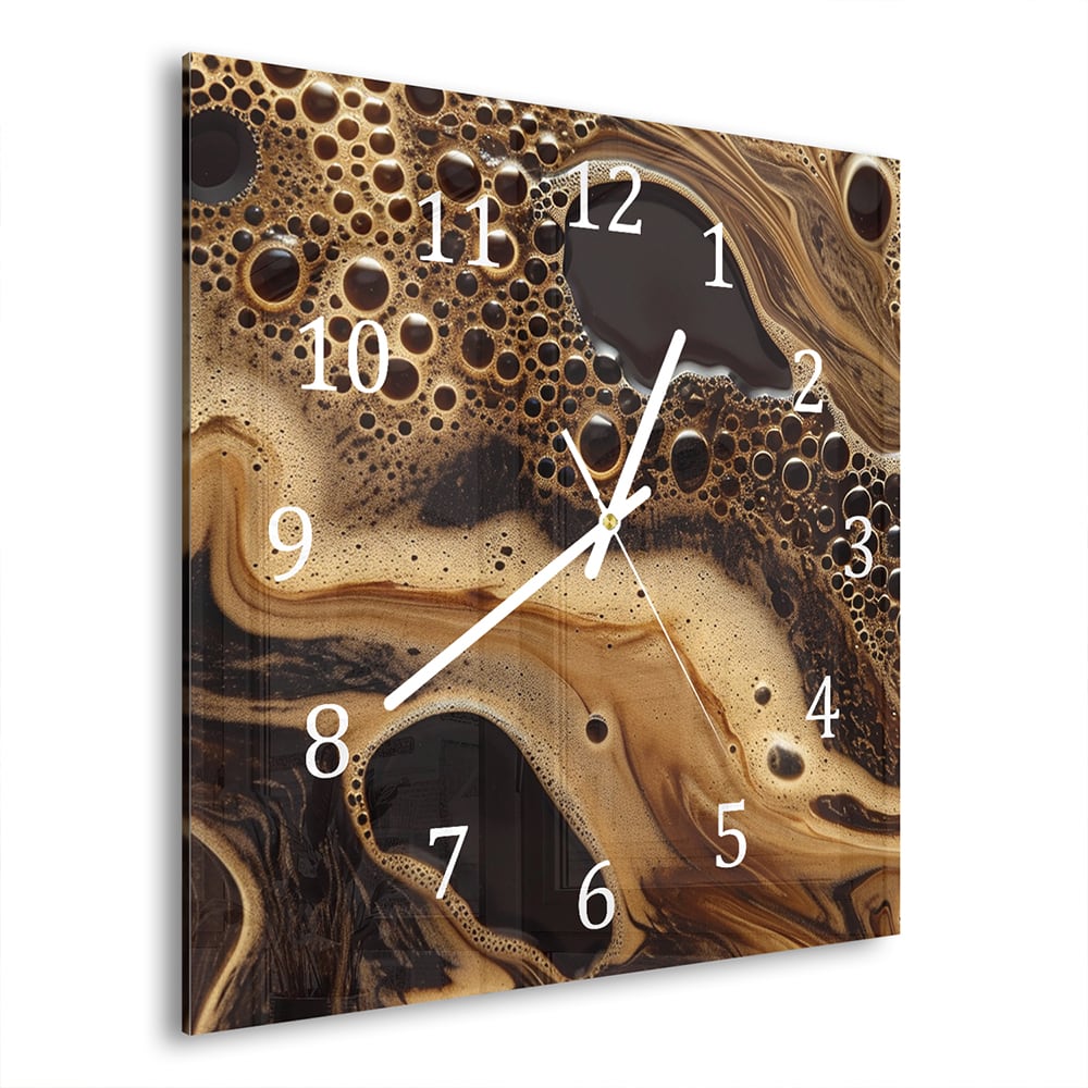 Wandklok Vloeibare Koffie Textuur 30x30 cm gehard glas