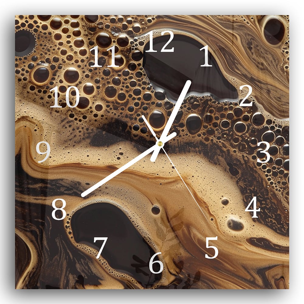 Wandklok 30x30 - Gehard Glas - Vloeibare Koffie Textuur