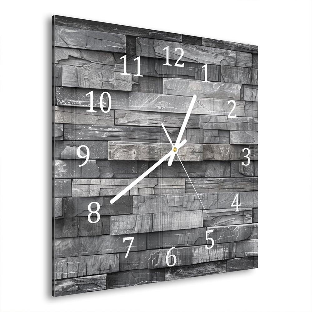 Wandklok Stenen Muur Zwart-Wit 30x30 cm gehard glas