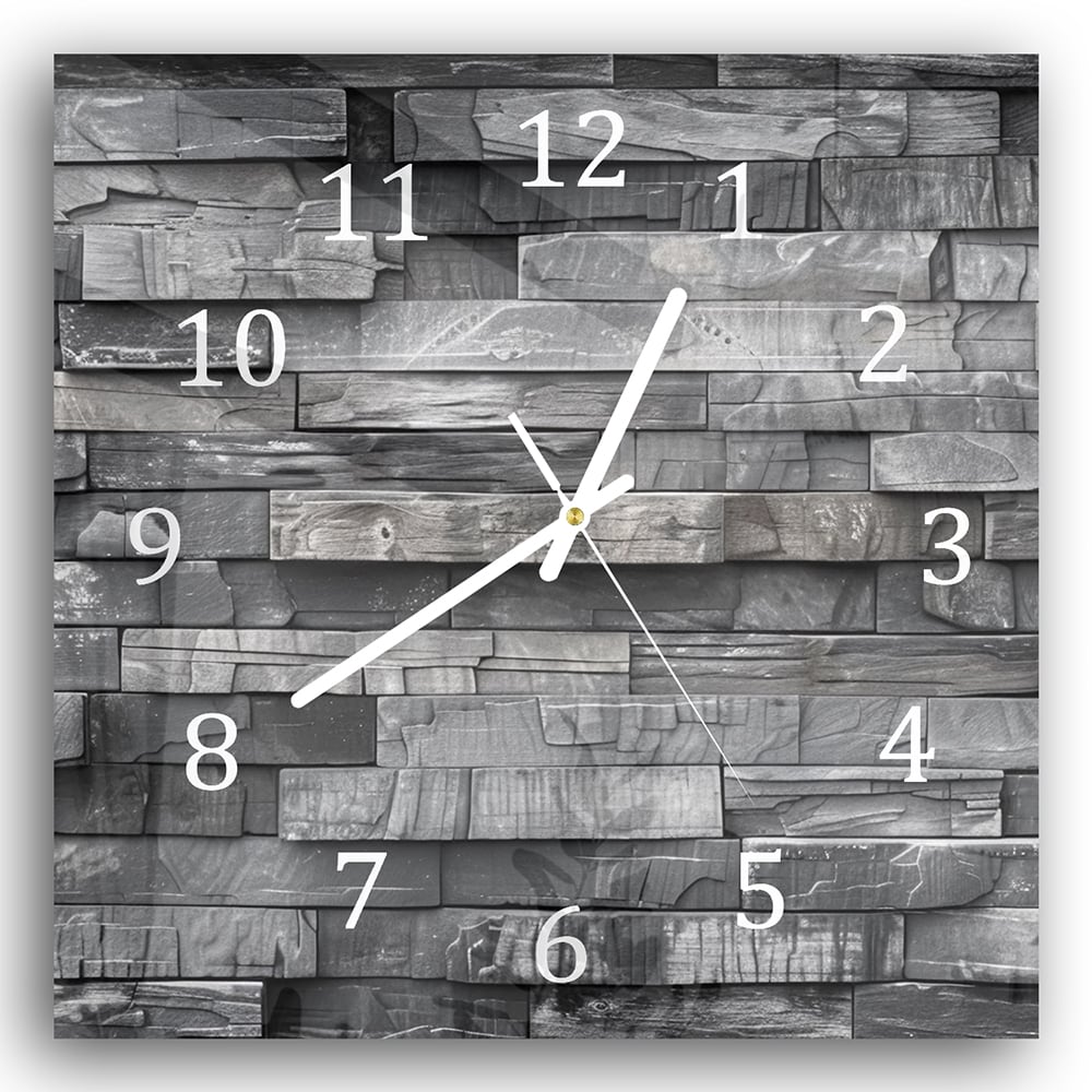 Wandklok 30x30 - Gehard Glas - Stenen Muur Zwart-Wit