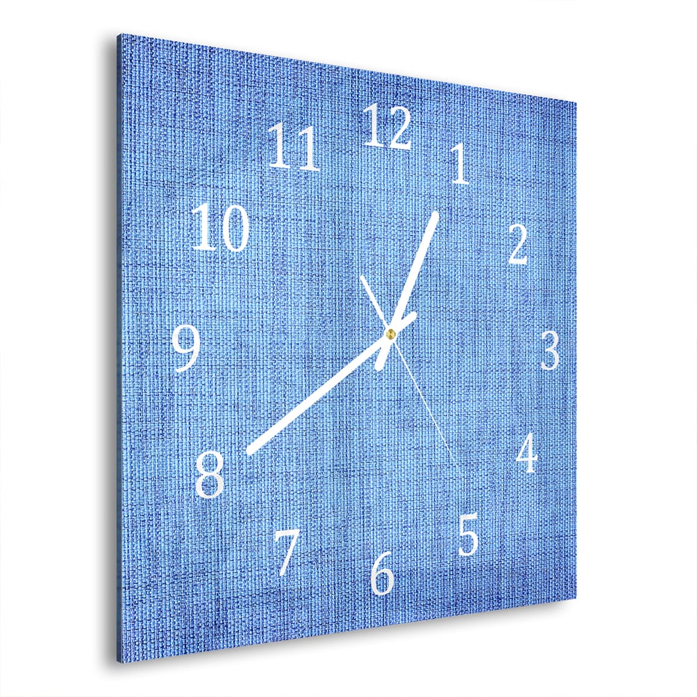 Wandklok Blauwe Stof 30x30 cm gehard glas