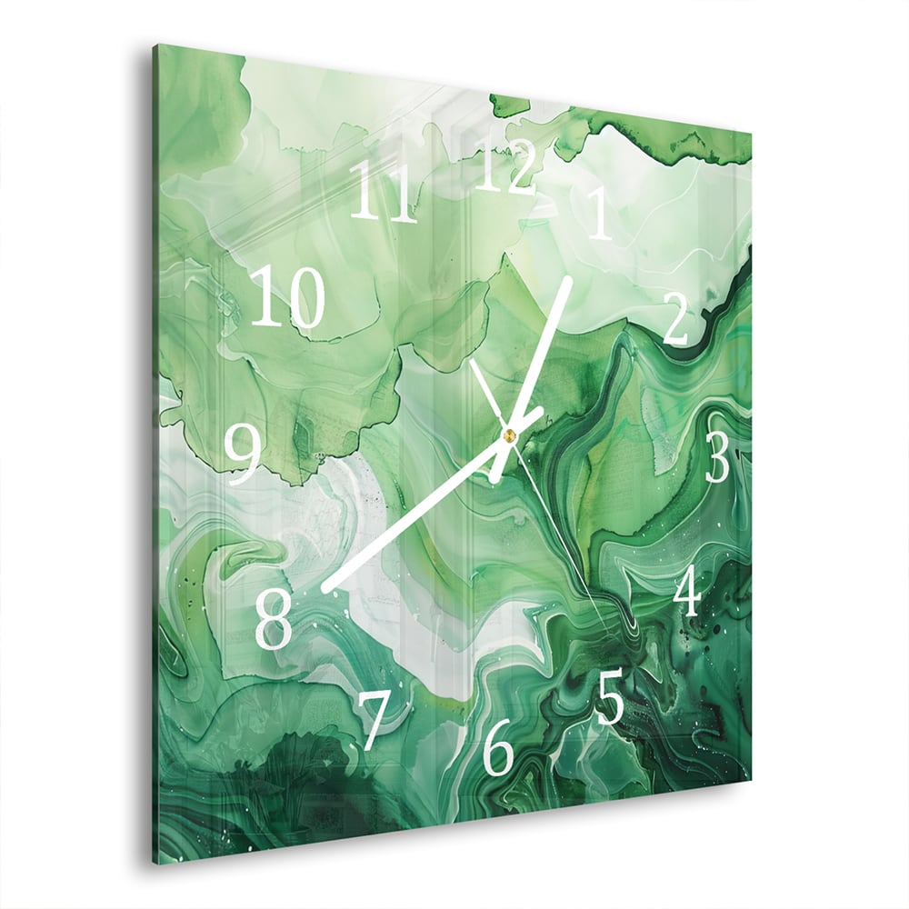 Wandklok Groene Waterverf Textuur 30x30 cm gehard glas