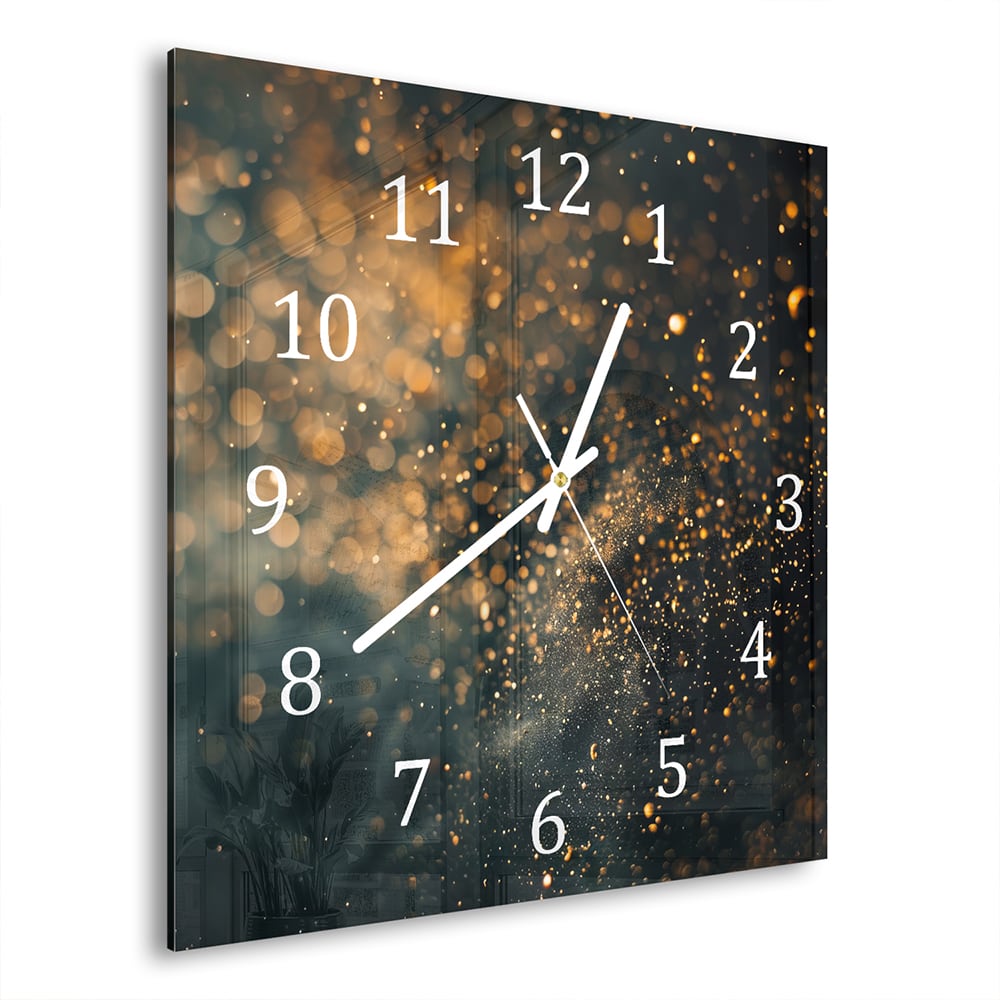 Wandklok 30x30 - Gehard Glas - Gouden Glitters in Donkere Mist