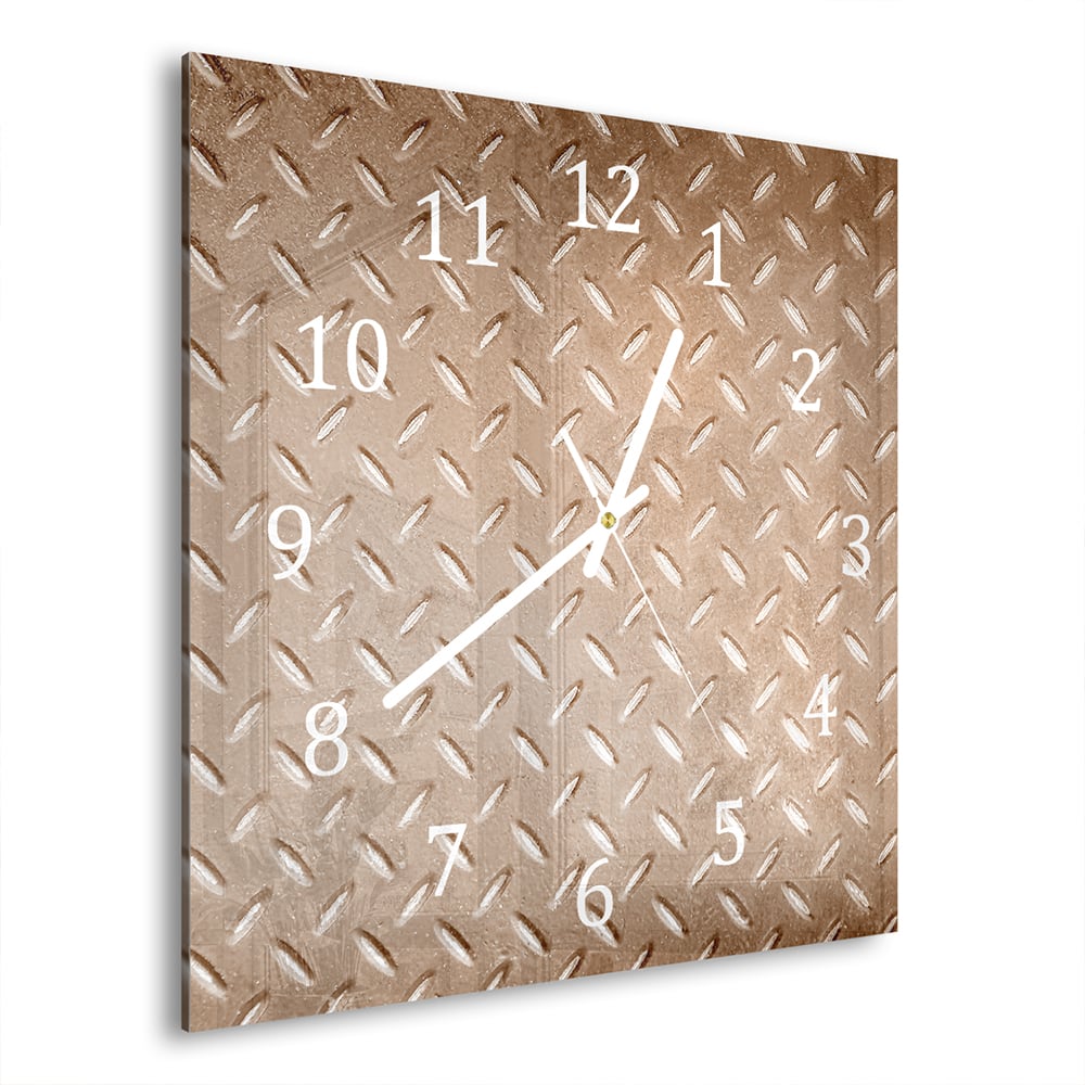 Wandklok Roestige Traanplaat 30x30 cm gehard glas