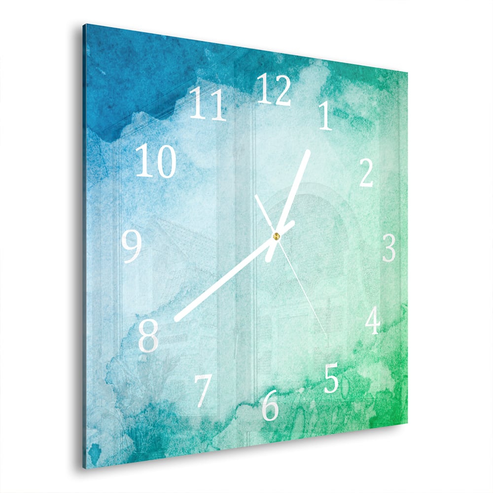 Wandklok 30x30 - Gehard Glas - Groen-Blauwe Waterverf